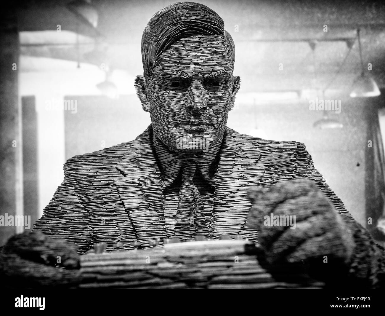 Slate Statue of Alan Turing, Bletchley Park, Milton Keynes, Britain Stock Photo