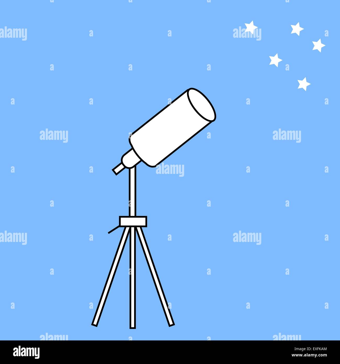 telescope astronomical instrument and stars. Tripod and apparatus for space surveillance Stock Vector