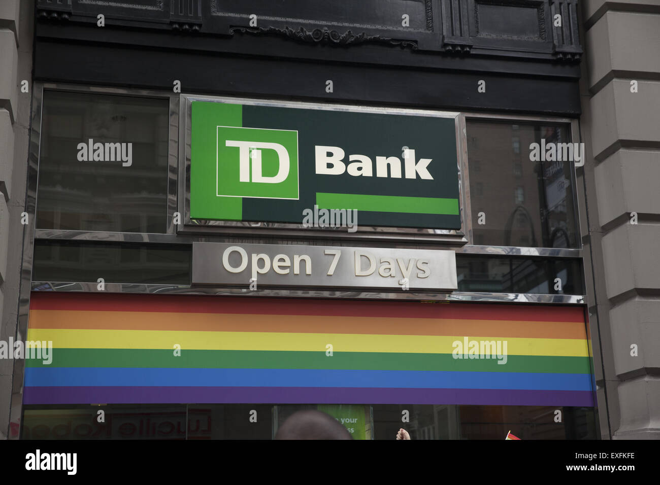 TD Bank one of many companies displays the rainbow flag welcoming the Gay community. Stock Photo