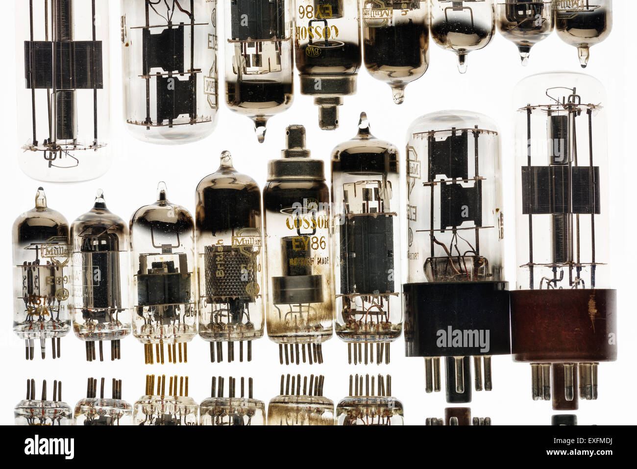 Collection of old used glass vacuum tubes used in radio and early tv