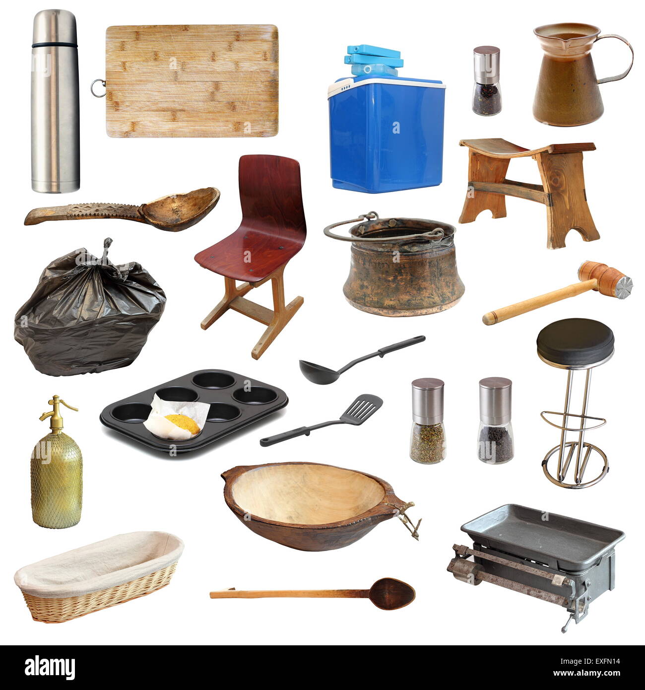 collection of kitchen related objects isolated over white Stock Photo