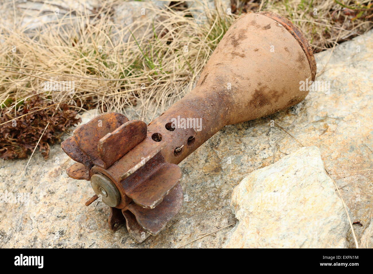 rusty bomb shell case from second world war found in the mountains near the  trenches Stock Photo - Alamy