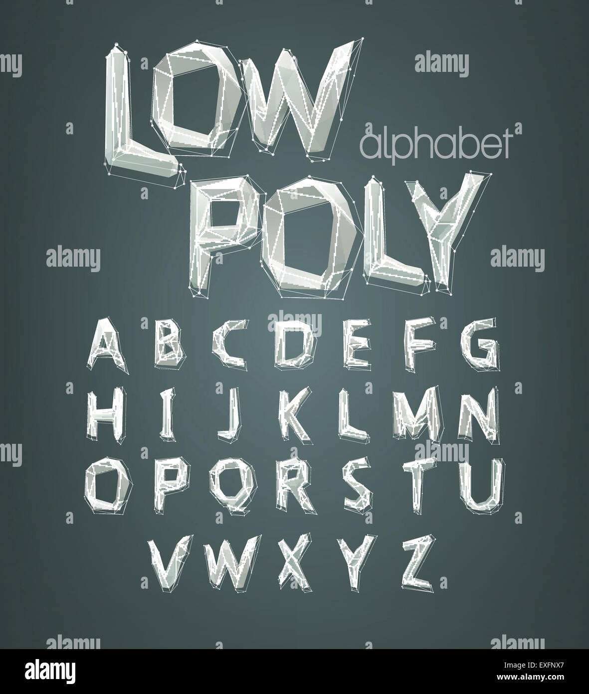 low poly alphabet font. Vector illustration Stock Vector