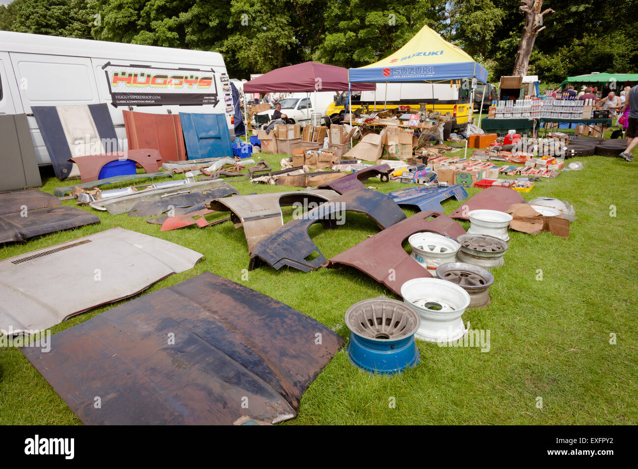 Outdoor market stall at a classic car show, selling car parts and tools, UK Stock Photo