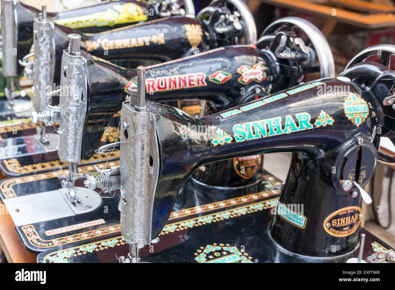 Yangon, MyanmarMay 4th 2014 Mechanical sewing machines for sale