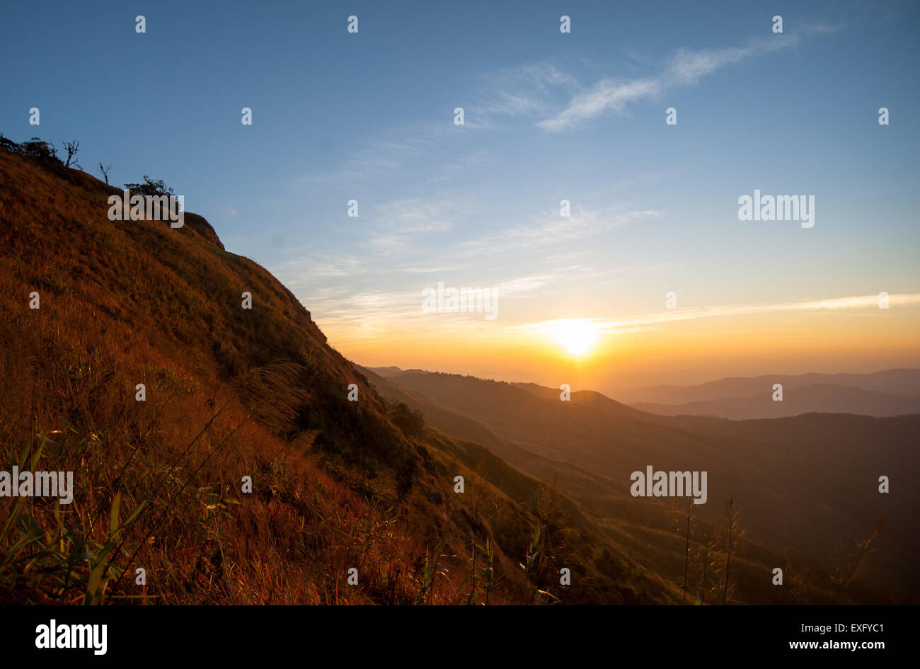 Sky Gold Color Beautiful landscape sunrise nature background Mountains and sky gold ...