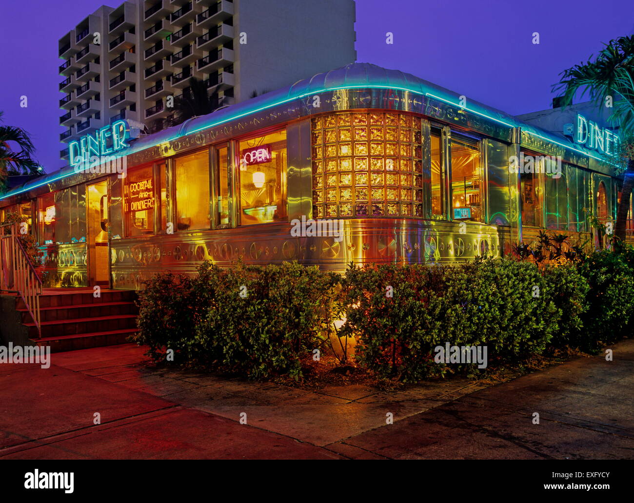 Miami Art Deco architectural style at night Stock Photo Alamy
