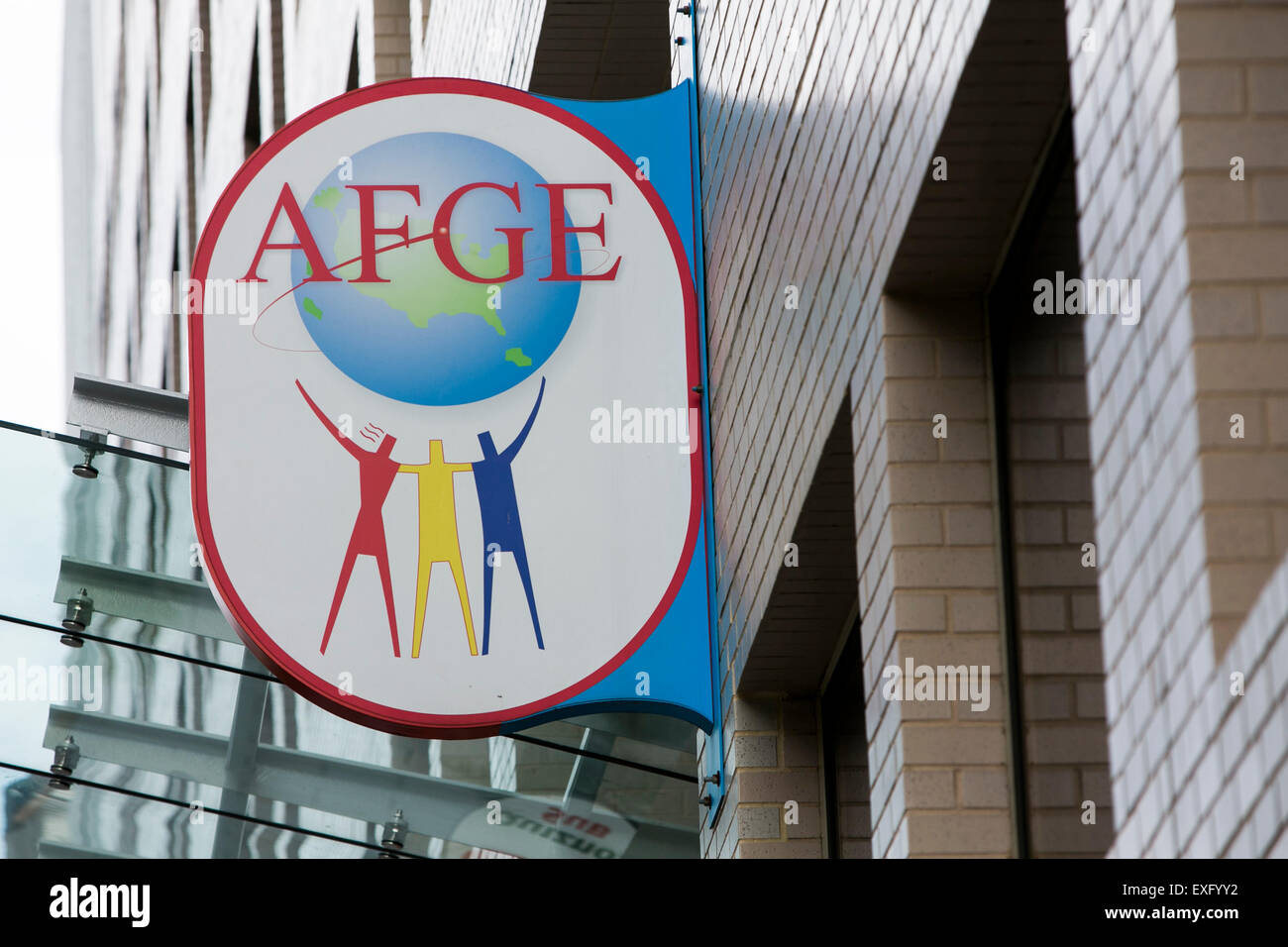 A logo sign outside of the headquarters of the American Federation of Government Employees (AFGE) in Washington, D.C. on July 12 Stock Photo