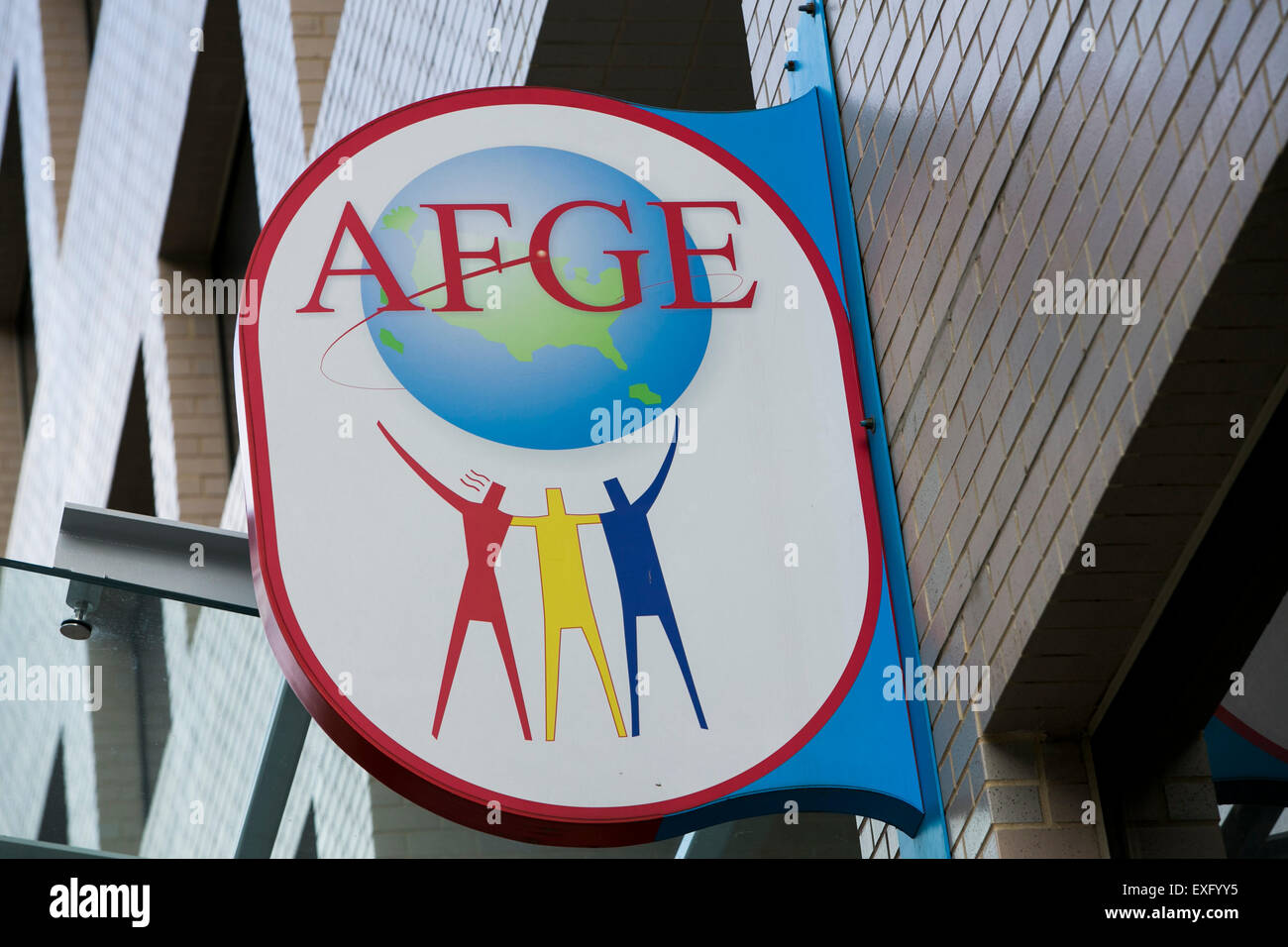 A logo sign outside of the headquarters of the American Federation of Government Employees (AFGE) in Washington, D.C. on July 12 Stock Photo