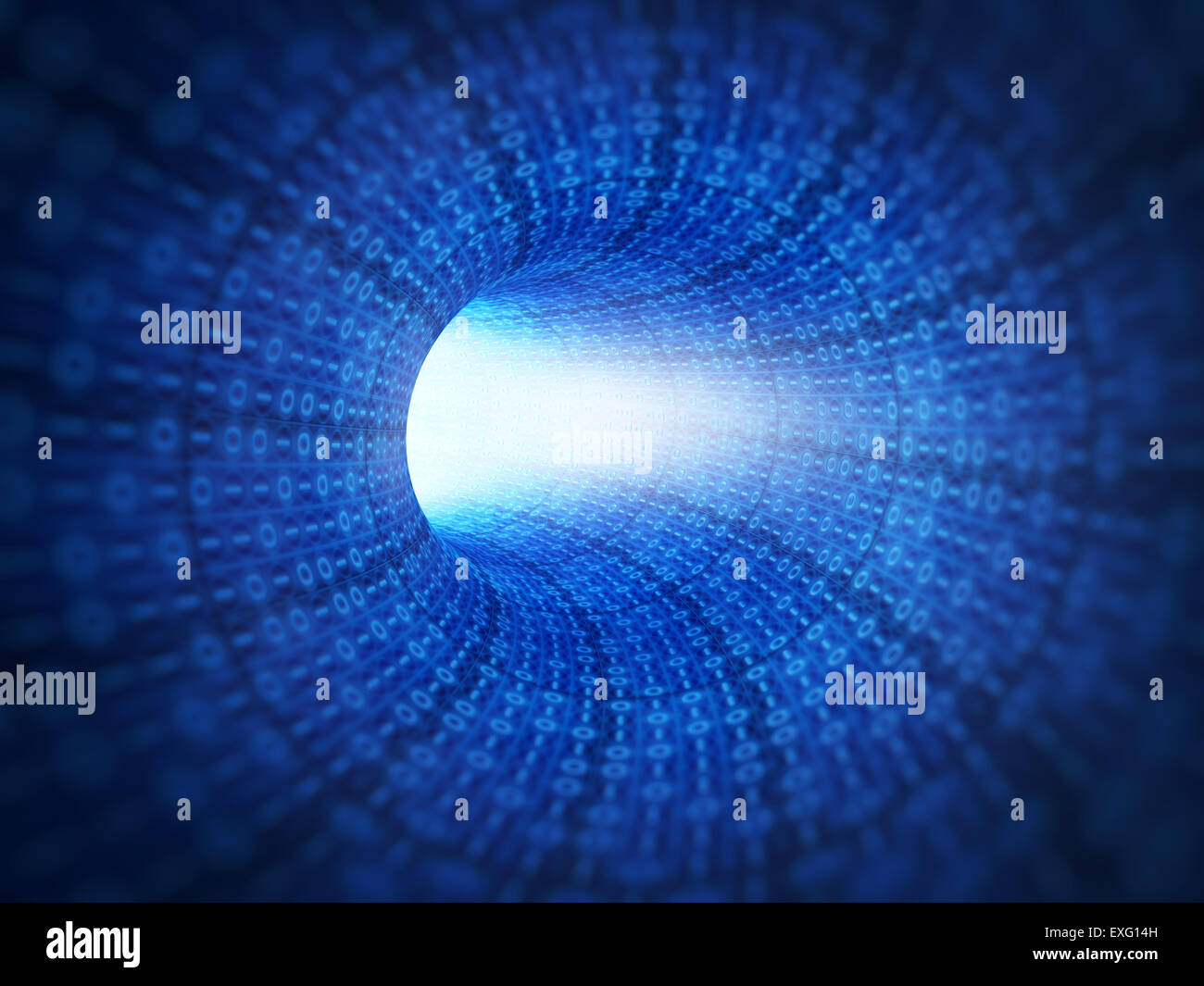 Blue binary code technology tunnel Stock Photo