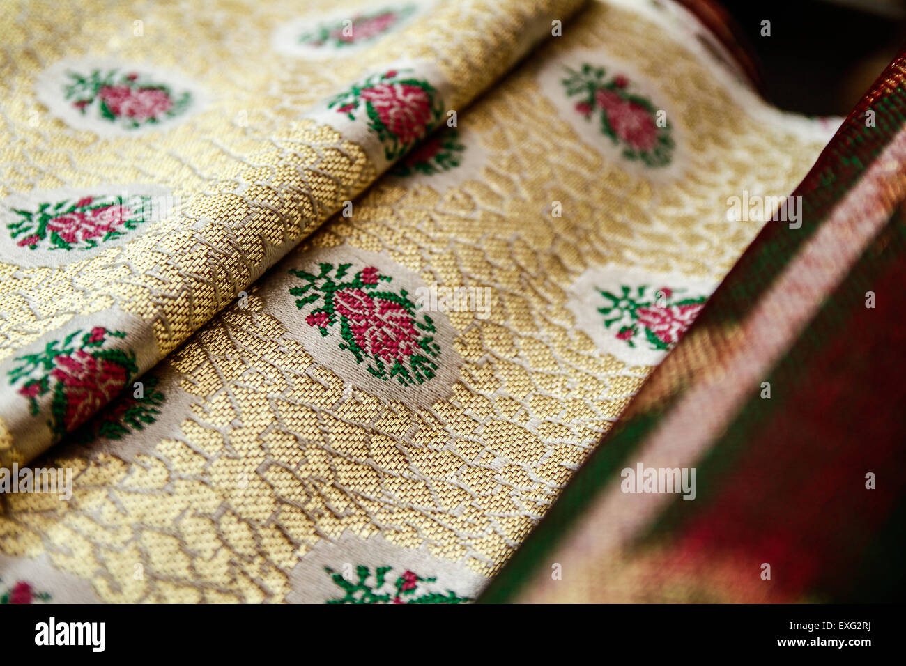 Moroccan Brocade tissue made by a moroccan craftsman in Fes, Morocco Stock Photo