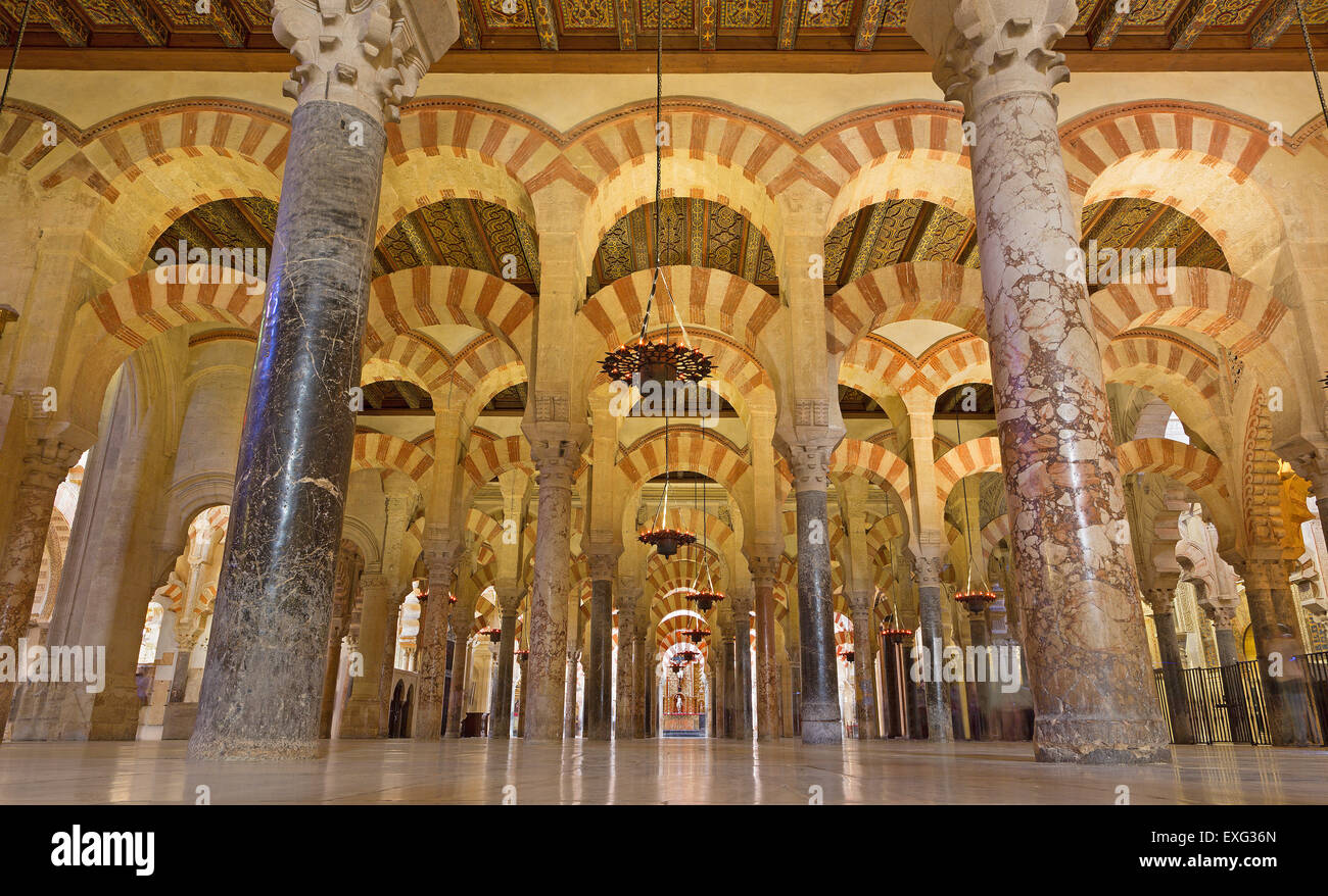 CORDOBA, SPAIN - MAY 28, 2015: The Naves of Abd-Ar-Rahman I in the Cathedral. Stock Photo