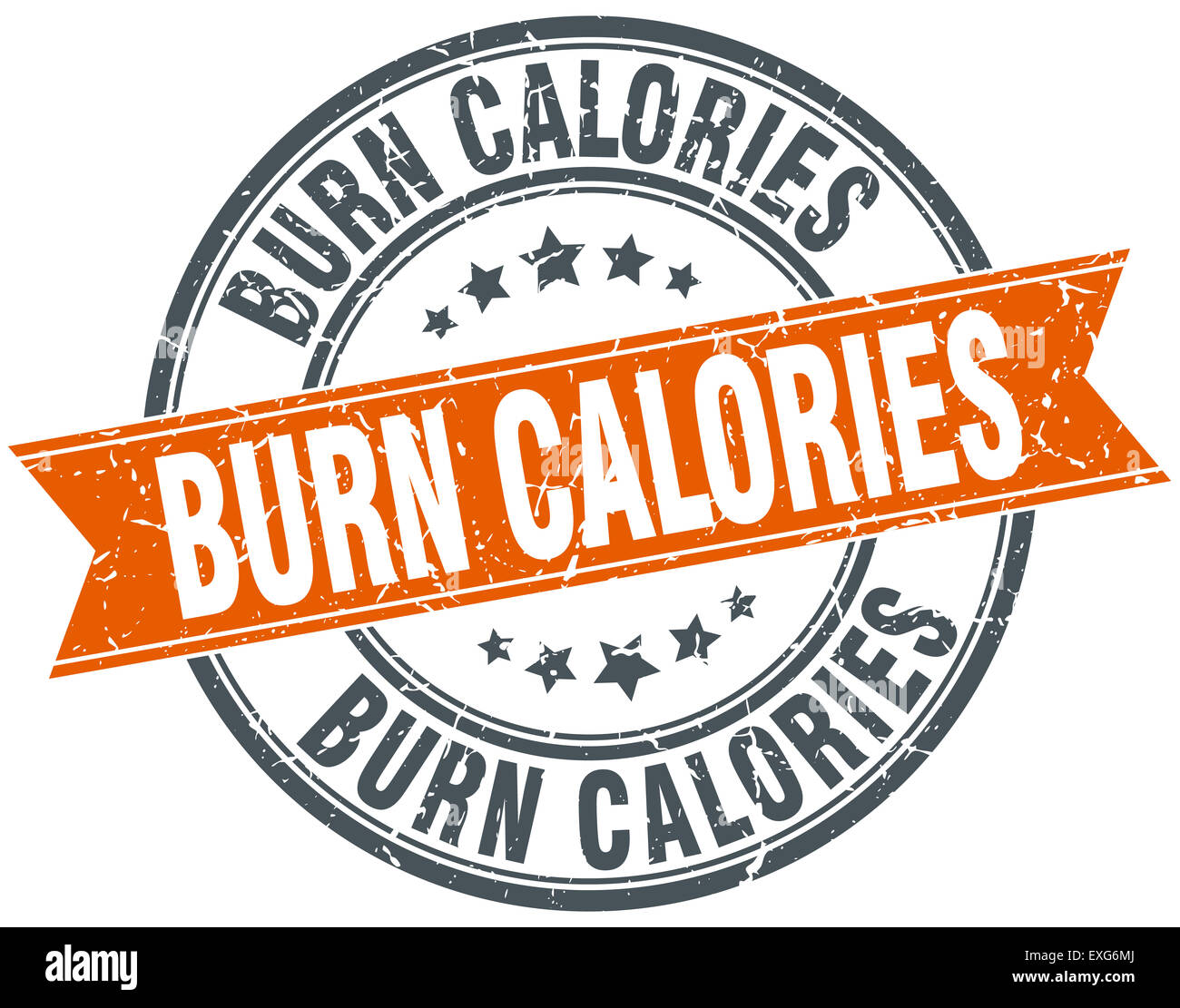 burn calories round orange grungy vintage isolated stamp Stock Photo