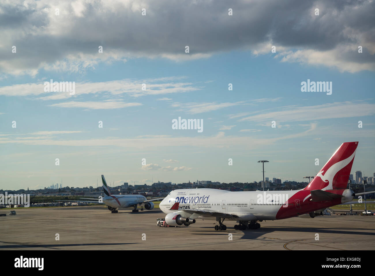 Sydney airport, Qantas one world aircraft, Australia Stock Photo