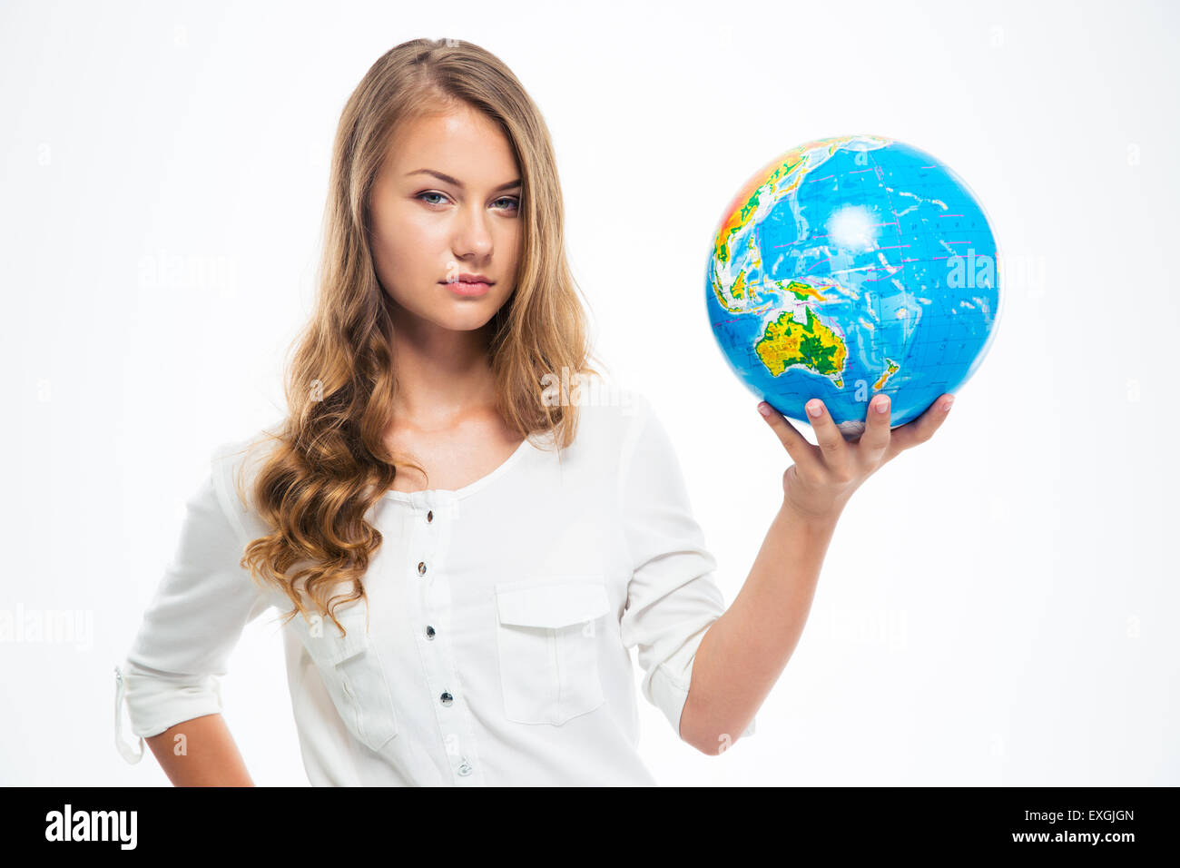 Girl holding globe hi-res stock photography and images - Alamy