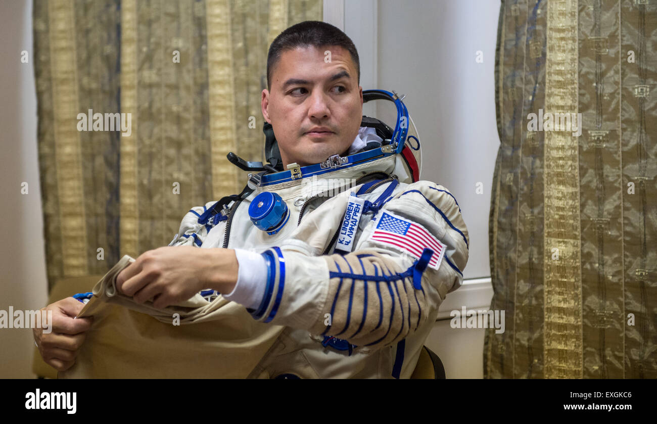 NASA astronaut Kjell Lindgren participates in the second day of qualification exams with Russian cosmonaut Oleg Kononenko, and Japan Aerospace Exploration Agency (JAXA) astronaut Kimya Yui, Thursday, May 7, 2015 at the Gagarin Cosmonaut Training Center (GCTC) in Star City, Russia. The Expedition 44/45 trio is preparing for launch to the International Space Station in their Soyuz TMA-17M spacecraft from the Baikonur Cosmodrome in Kazakhstan. Stock Photo
