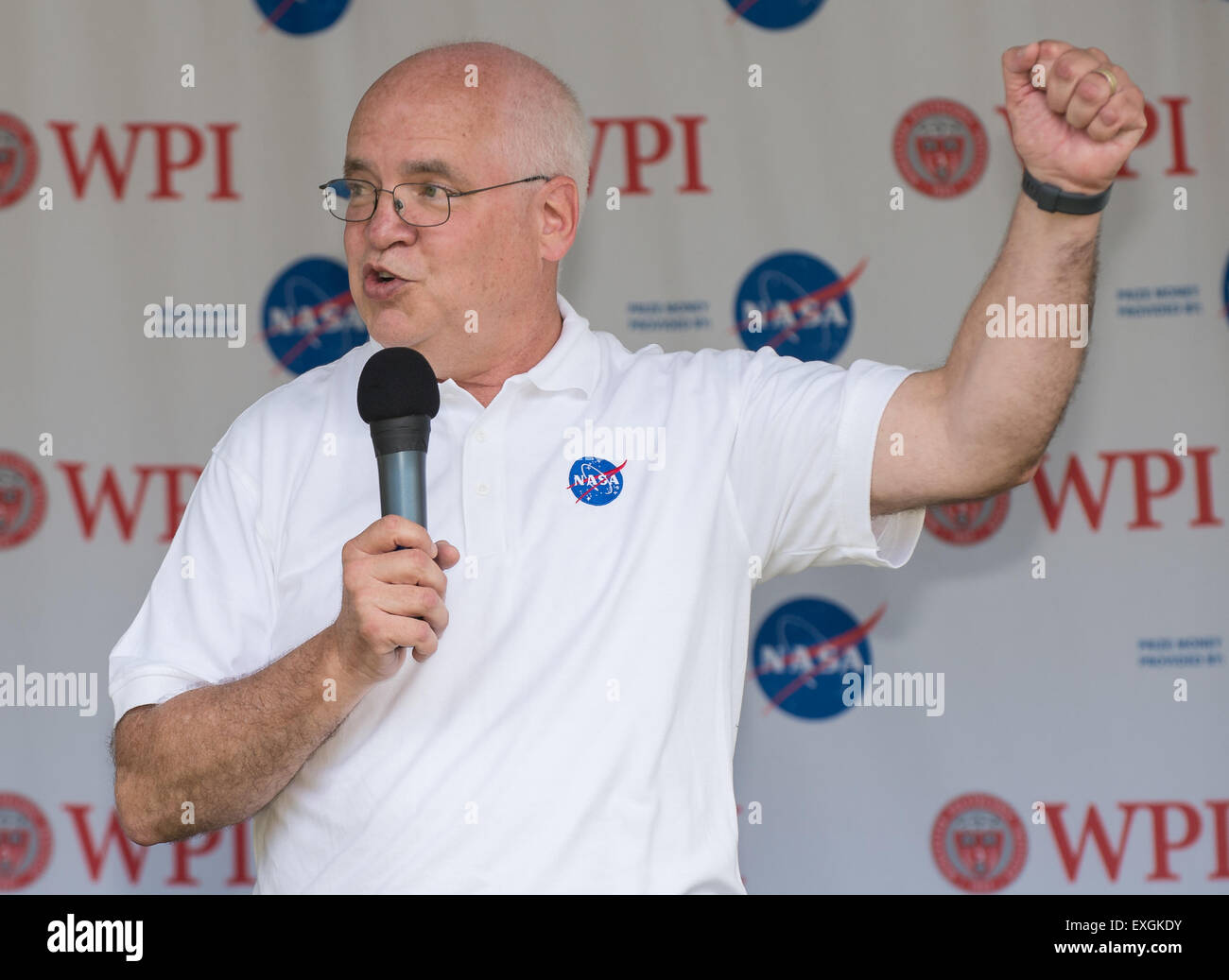 Dennis Andrucyk, deputy associate administrator for the Space Technology Mission Directorate at NASA Headquarters, speaks during the opening of the TouchTomorrow Festival, held in conjunction with the 2015 Sample Return Robot Challenge, Saturday, June 13, 2015 at the Worcester Polytechnic Institute (WPI) in Worcester, Mass.  Sixteen teams competed for a $1.5 million NASA prize purse. Teams will be required to demonstrate autonomous robots that can locate and collect samples from a wide and varied terrain, operating without human control. The objective of this NASA-WPI Centennial Challenge is t Stock Photo