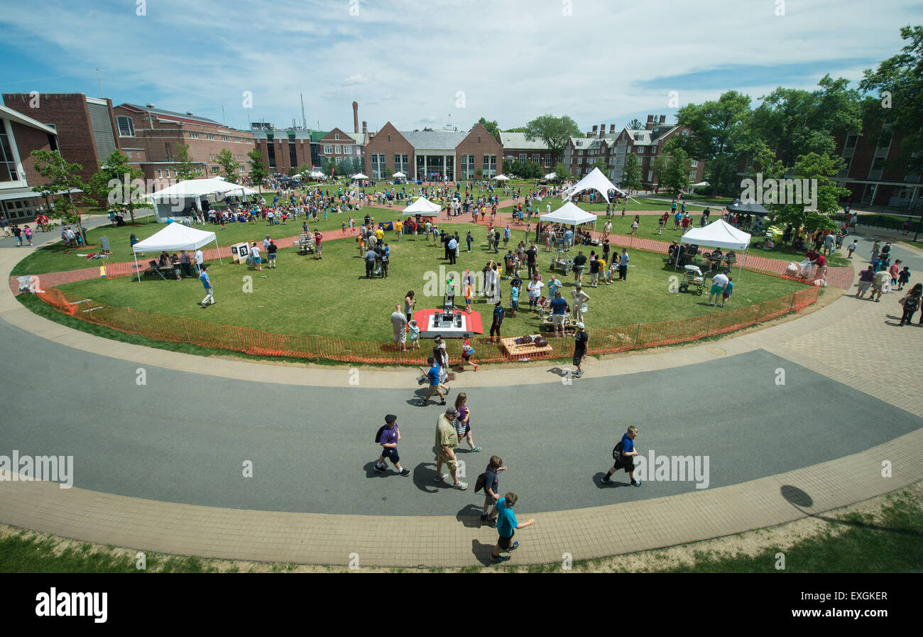 A genera view of the TouchTomorrow Festival, held in conjunction with the 2015 Sample Return Robot Challenge, Saturday, June 13, 2015 at the Worcester Polytechnic Institute (WPI) in Worcester, Mass.  Sixteen teams competed for a $1.5 million NASA prize purse. Teams will be required to demonstrate autonomous robots that can locate and collect samples from a wide and varied terrain, operating without human control. The objective of this NASA-WPI Centennial Challenge is to encourage innovations in autonomous navigation and robotics technologies. Innovations stemming from the challenge may improve Stock Photo