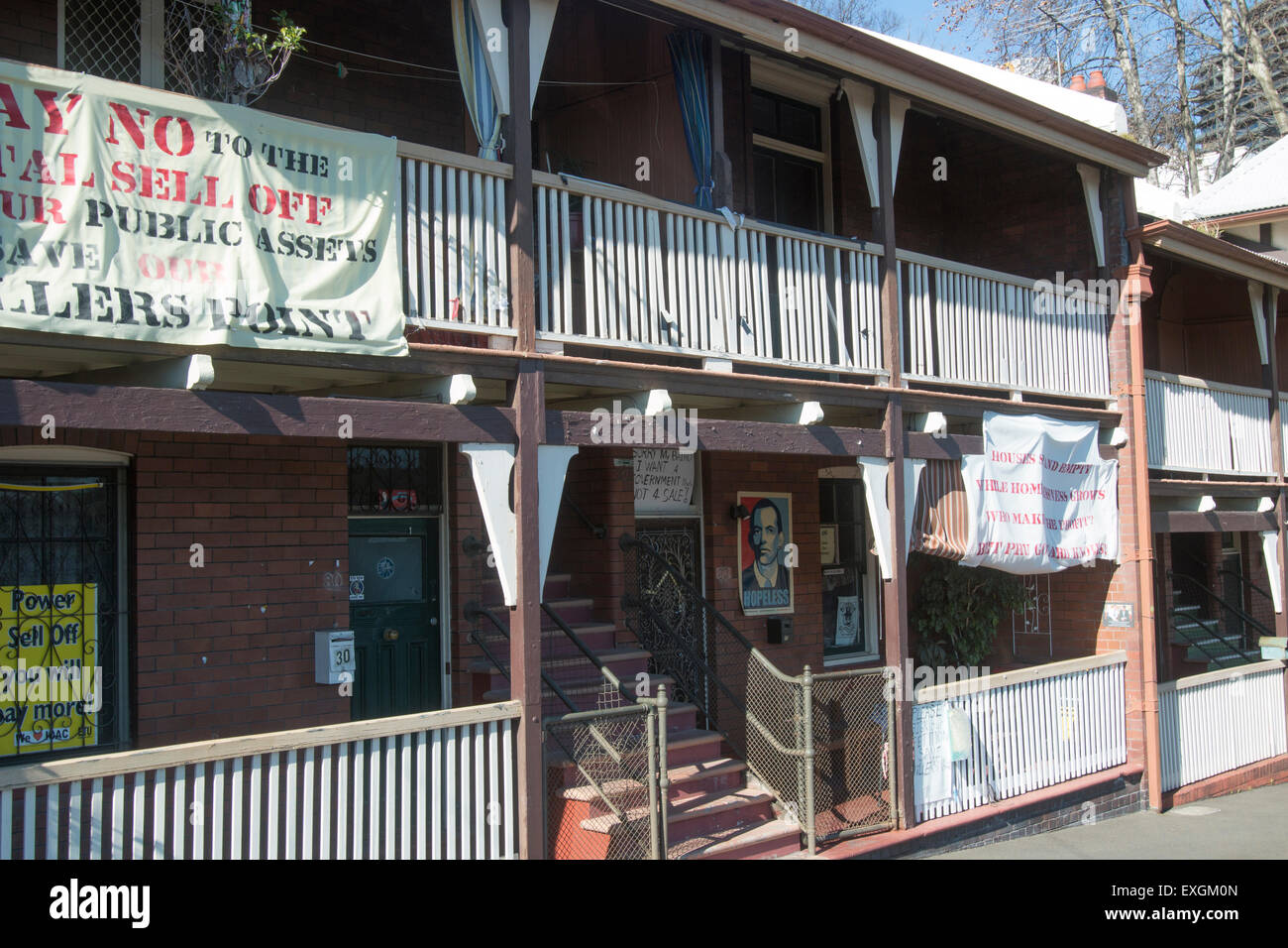 Sydney, Australia.14th July, 2015. The New South Wales Government is underway with its sell off of public housing at Millers Point, aiming to sell 293 properties before July 2016. Many Residents continue to fight the Sales. Credit:  model10/Alamy Live News Stock Photo