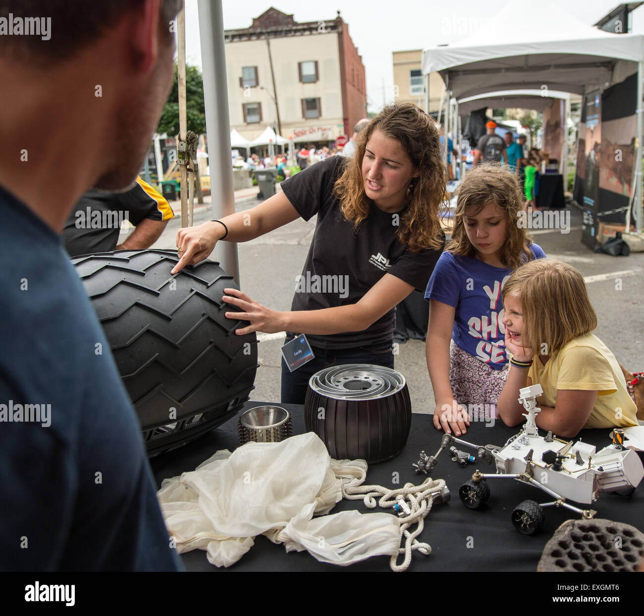 A NASA JPL employee demonstrated Mars rover tires during the Mars New ...