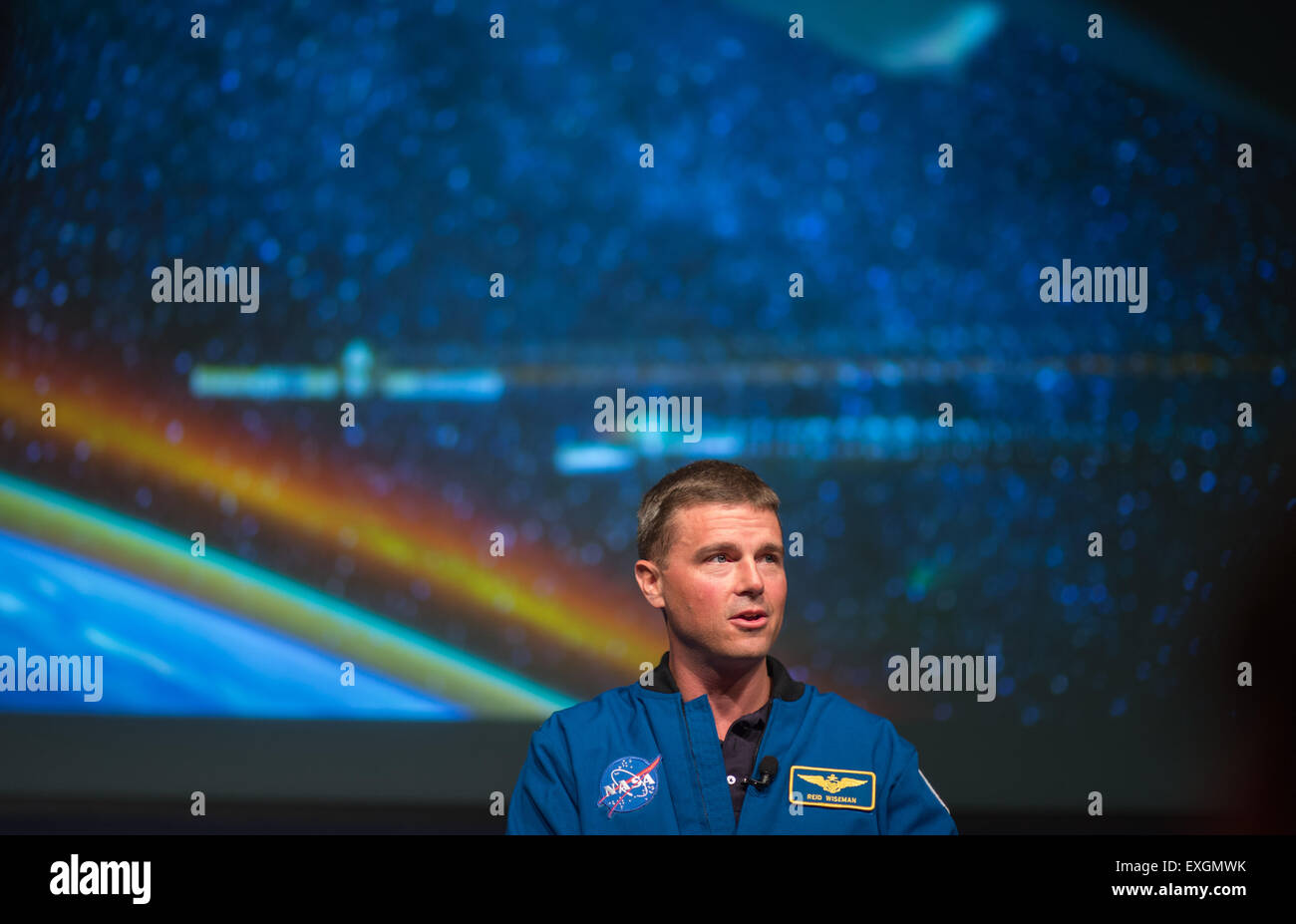 NASA astronaut Reid Wiseman discusses his experiences aboard the International Space Station during Expeditions 40 and 41, including scientific work and two spacewalks. Stock Photo