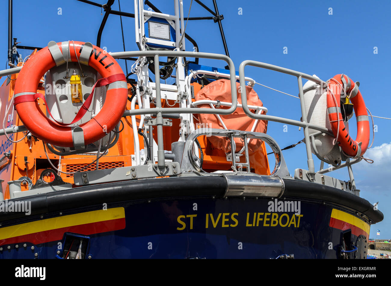 The rear of the St Ives Lifeboat, based at St Ives, Cornwall, England, UK. The Lifeboat is operated by the RNLI. Stock Photo