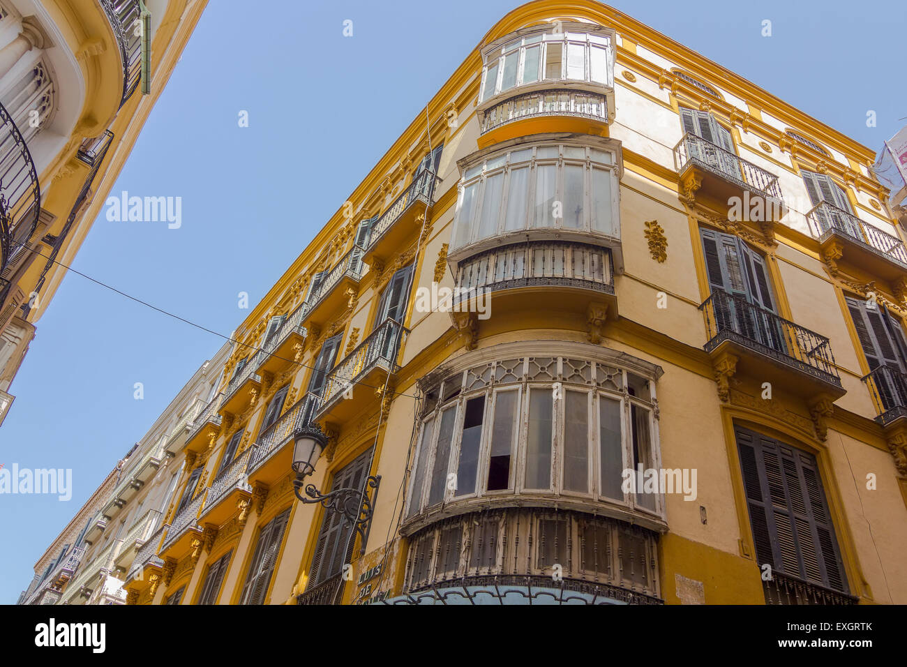 residential building with large windows on the terraces in the city of Malaga, Spain Stock Photo