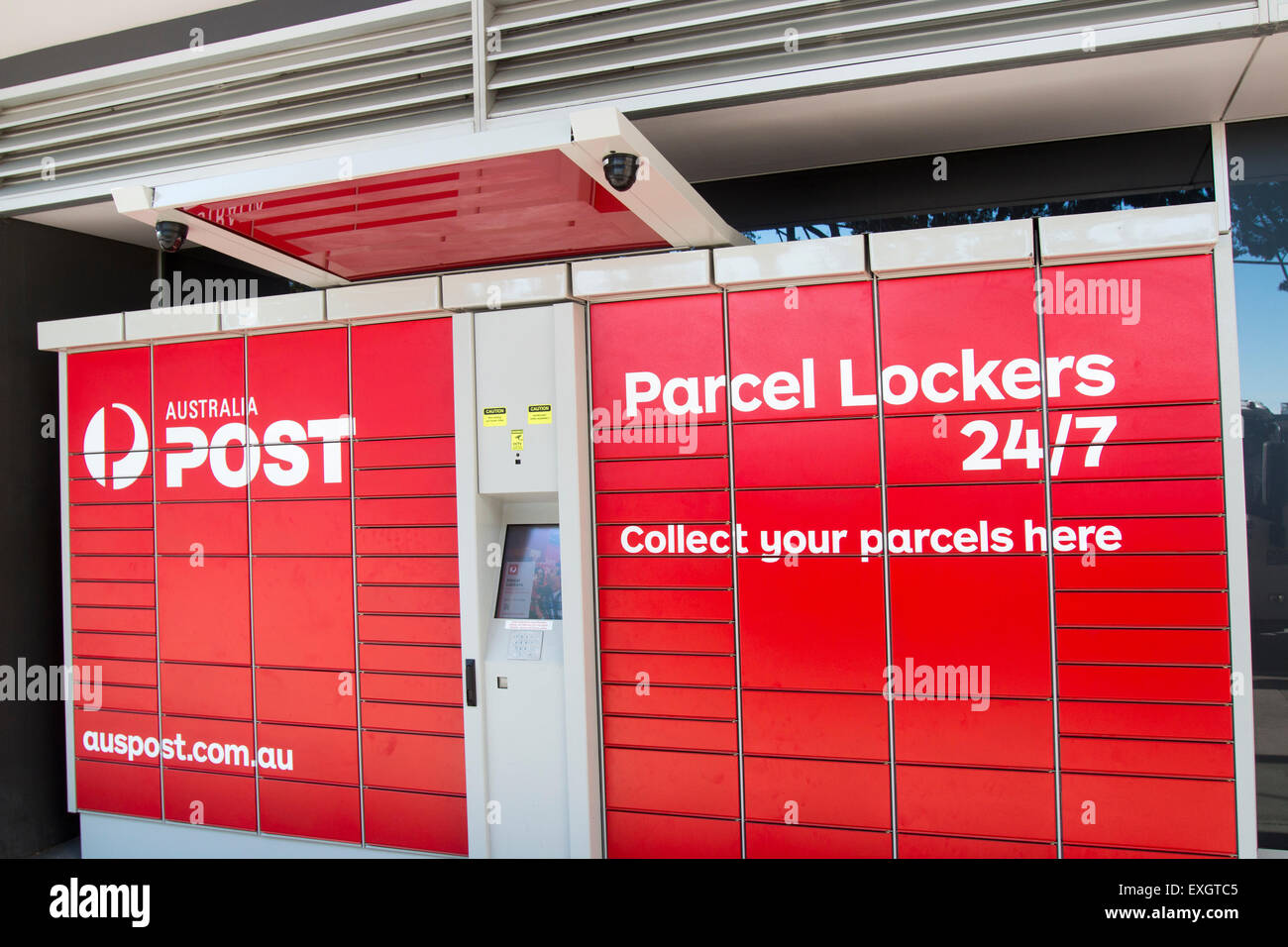 Australia post has introduced parcel lockers across the country for more convenient collection of secure packages for customers. Stock Photo