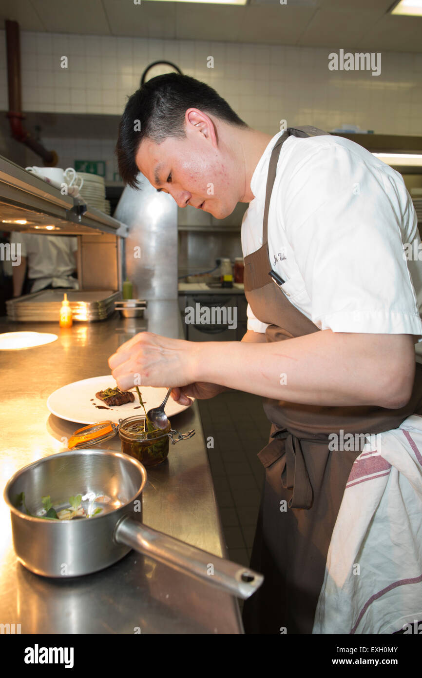 South Korean Food, by chef Joo Won, Galvin at Windows, Michelin Star Restaurant, Park Lane, London, England, UK Stock Photo