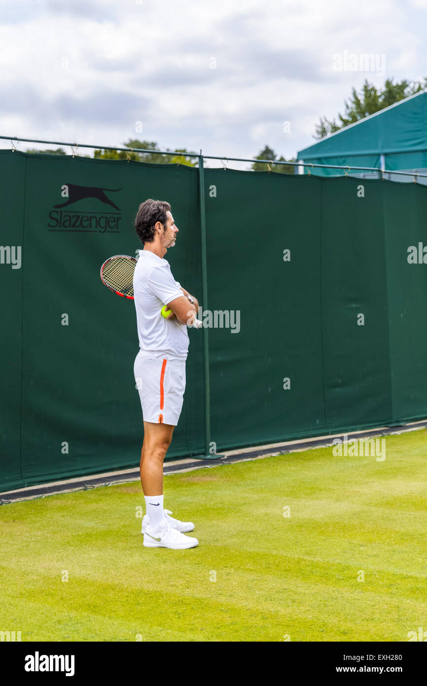 Serena Williams' coach Patrick Mouratoglou during her warm up on court No.5 before the Ladies' Final, during Wimbledon 2015 Stock Photo