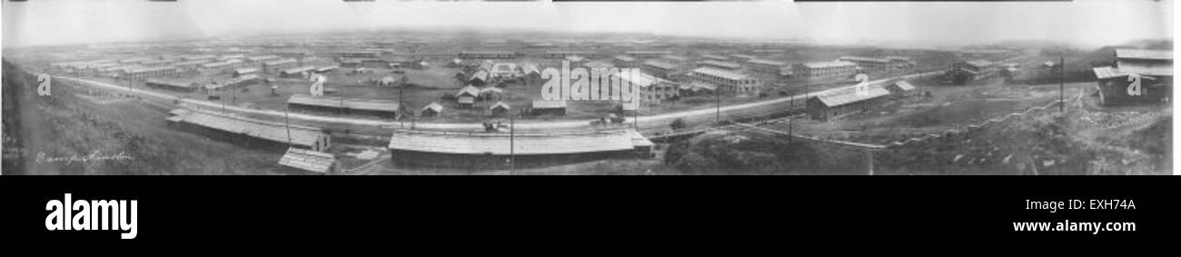 Camp Funston, located in Fort Riley, Kansas, was an important training facility during World War I. The panorama shows the military camp, where soldiers received training in preparation for deployment during the war. It highlights the expansive layout and the military infrastructure present during that time. Stock Photo