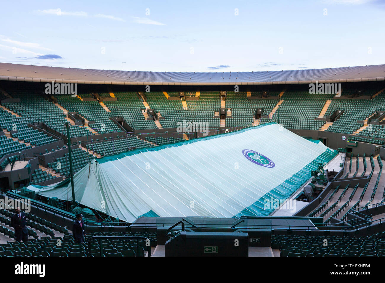 Court No.1 after the last match of the day at the All England Lawn Tennis Club  during the Wimbledon Championships, London Stock Photo