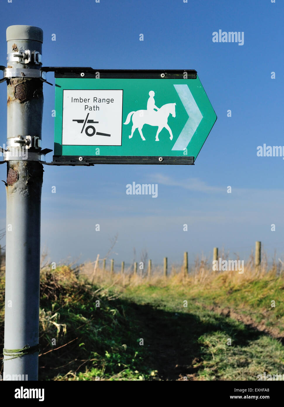 Imber Range Path and bridleway sign. Stock Photo
