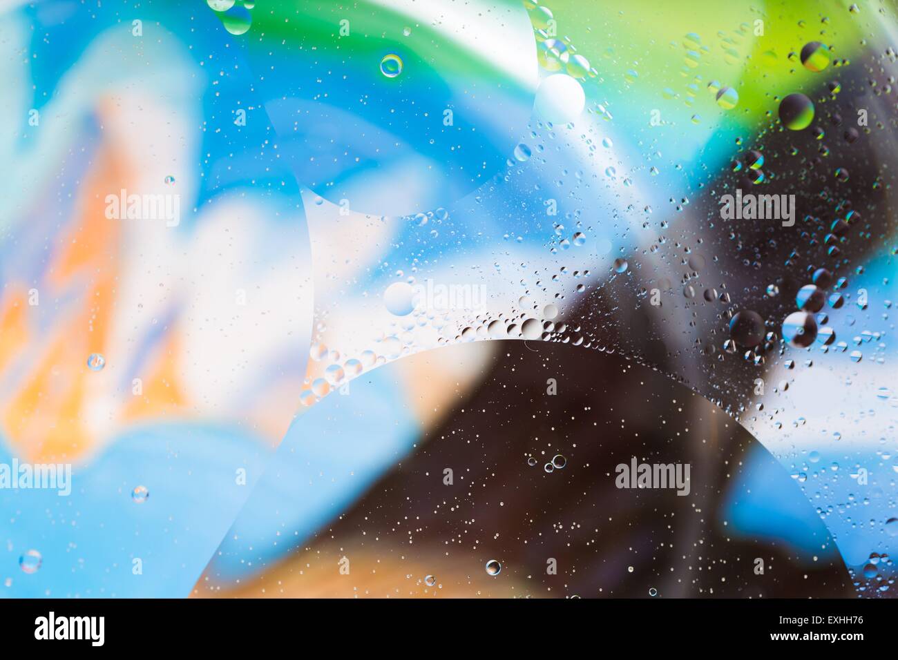 Abstract background of oil droplets on water surface. Beautiful and colorful macro abstraction Stock Photo