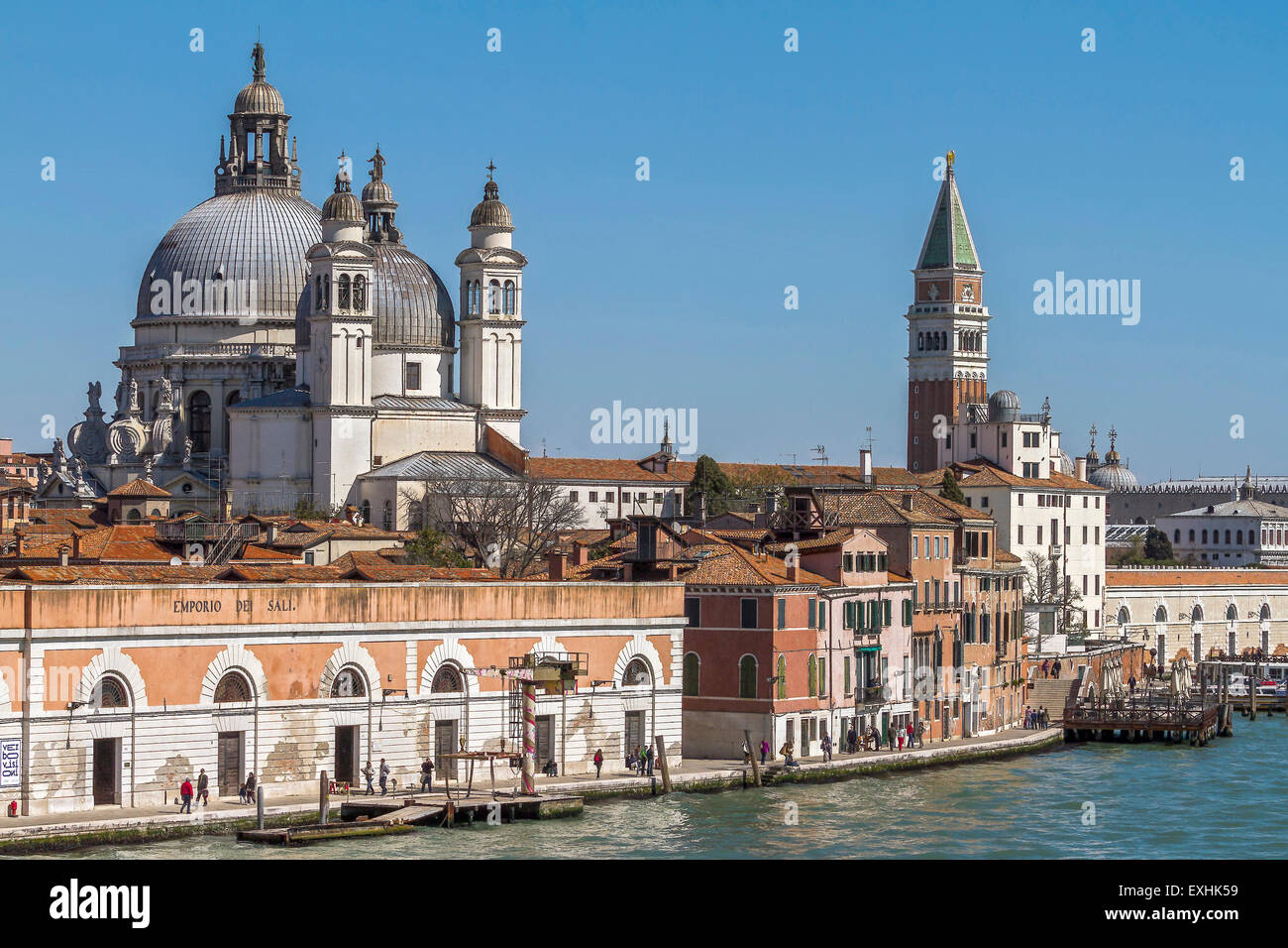 St Mark's Campanile and Basilica Of Santa Maria Della Salute Venice Italy Stock Photo