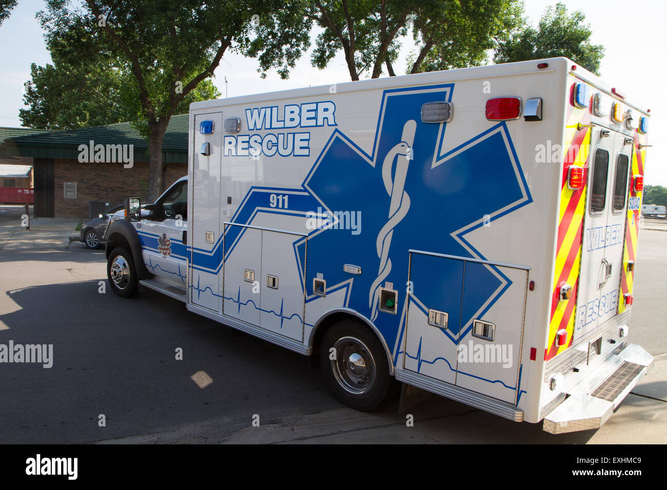 Ambulance, rural volunteer fire department, equipment Stock Photo