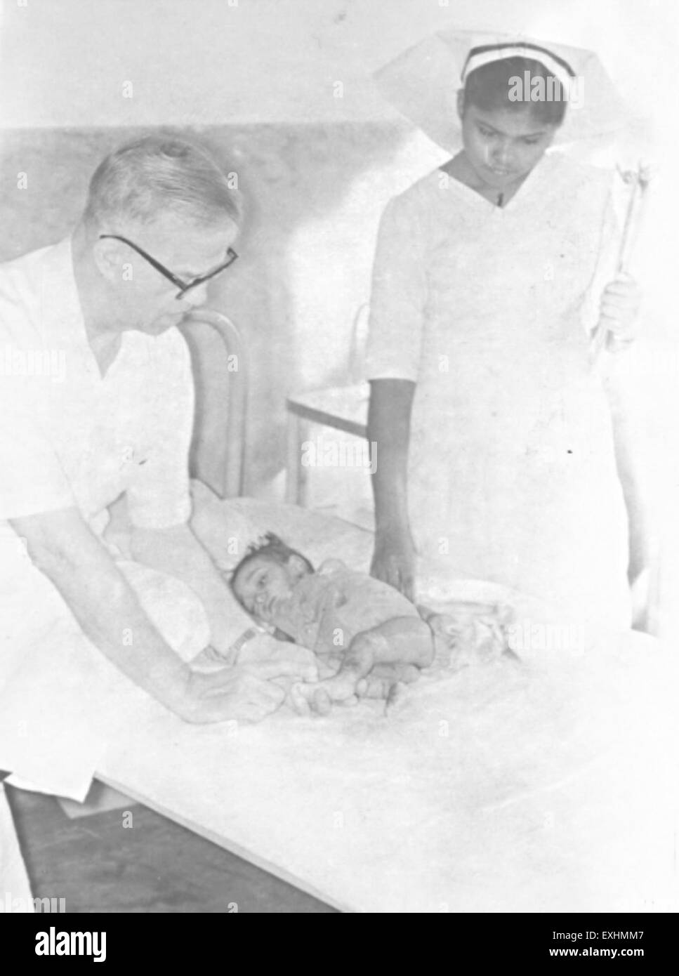 Patient, doctor, nurse, Satbarwao Hospital, Bihar, India, 1967 1 Stock Photo