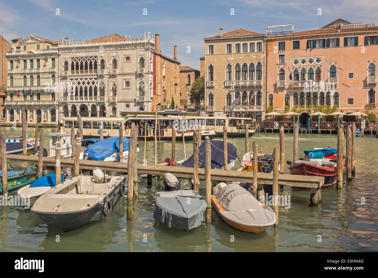 Boats Moored On The Grand Canal Venice Italy Stock Photo