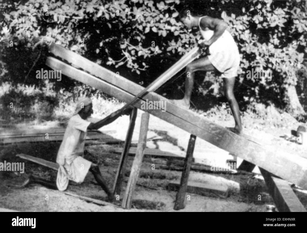 Sawing timbers for Satbarwa Hospital, Bihar, India, 1961 1 Stock Photo