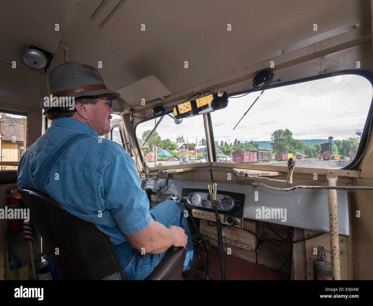 Motorman at the controls of Galloping Goose #5, Cumbres & Toltec Scenic ...