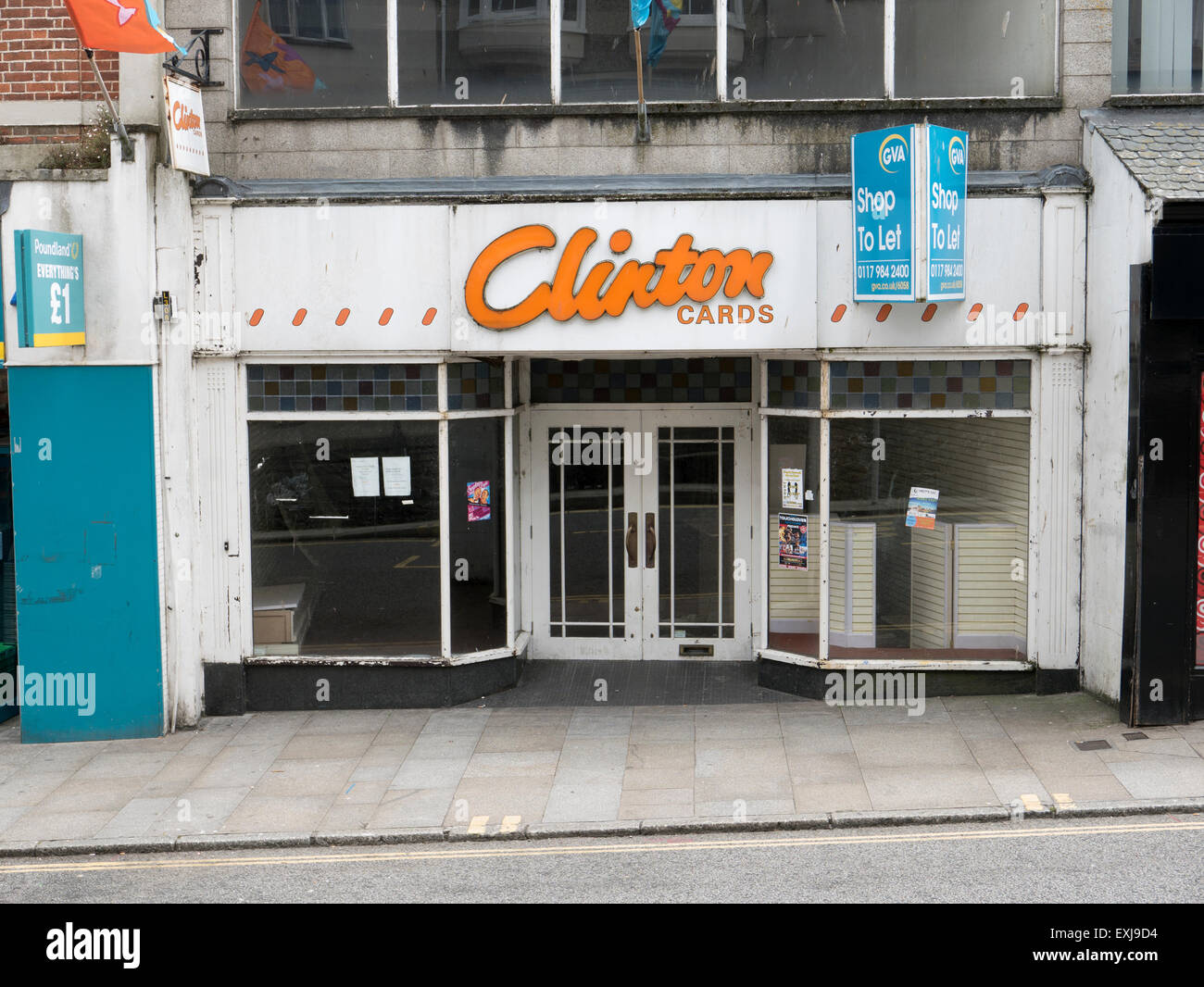 Closed down Clinton Cards shop, Market Jew Street, Penzance Cornwall England. Stock Photo
