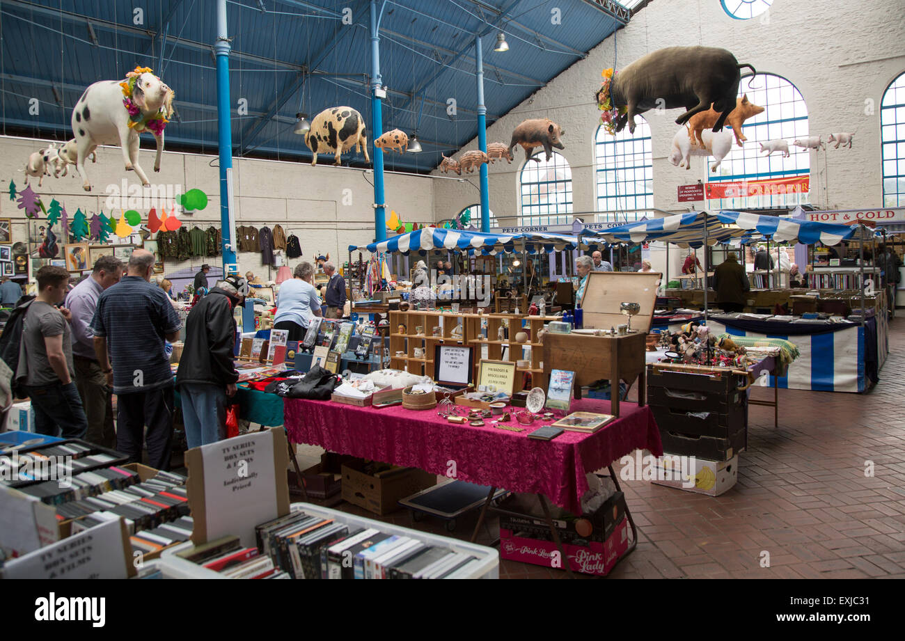 Flea market inside Market Hall building, Abergavenny, Monmouthshire