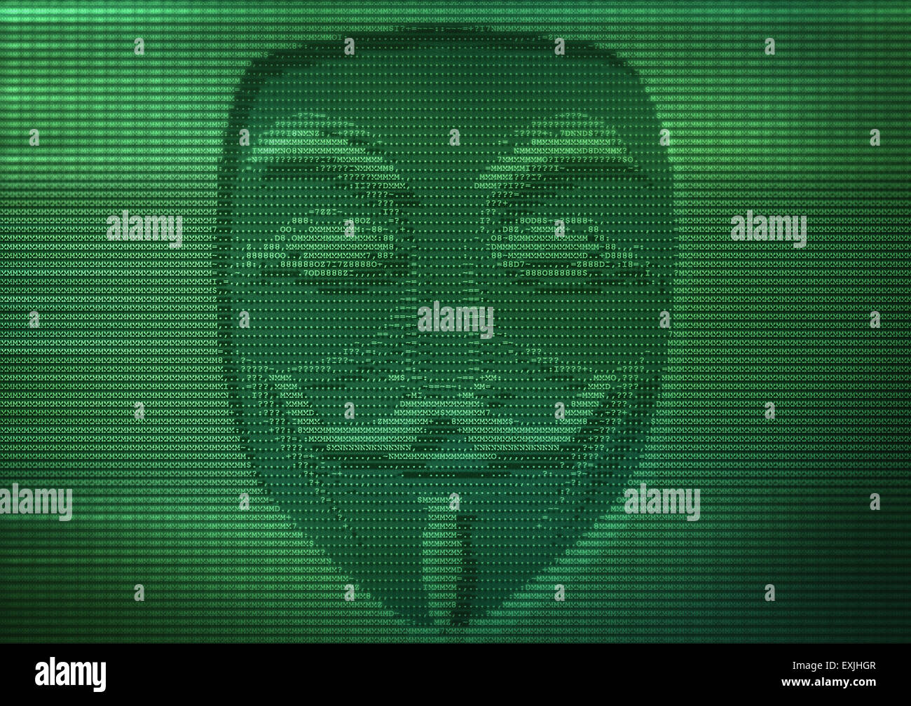 Anonymous Guy Fawkes mask made out of  computer data. Stock Photo