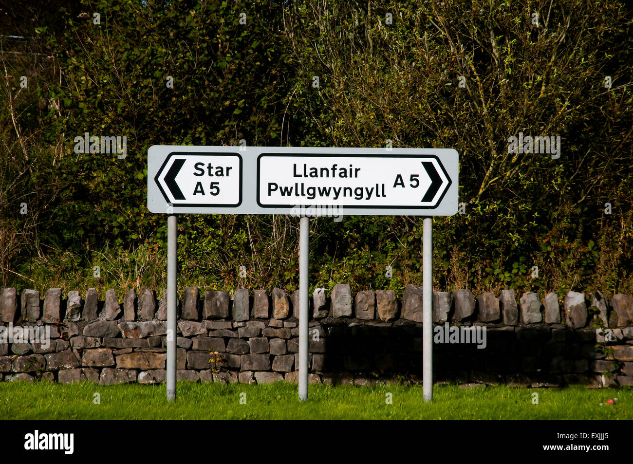 Longest Village Name: Llanfairpwllgwyngyll - Wales - UK Stock Photo