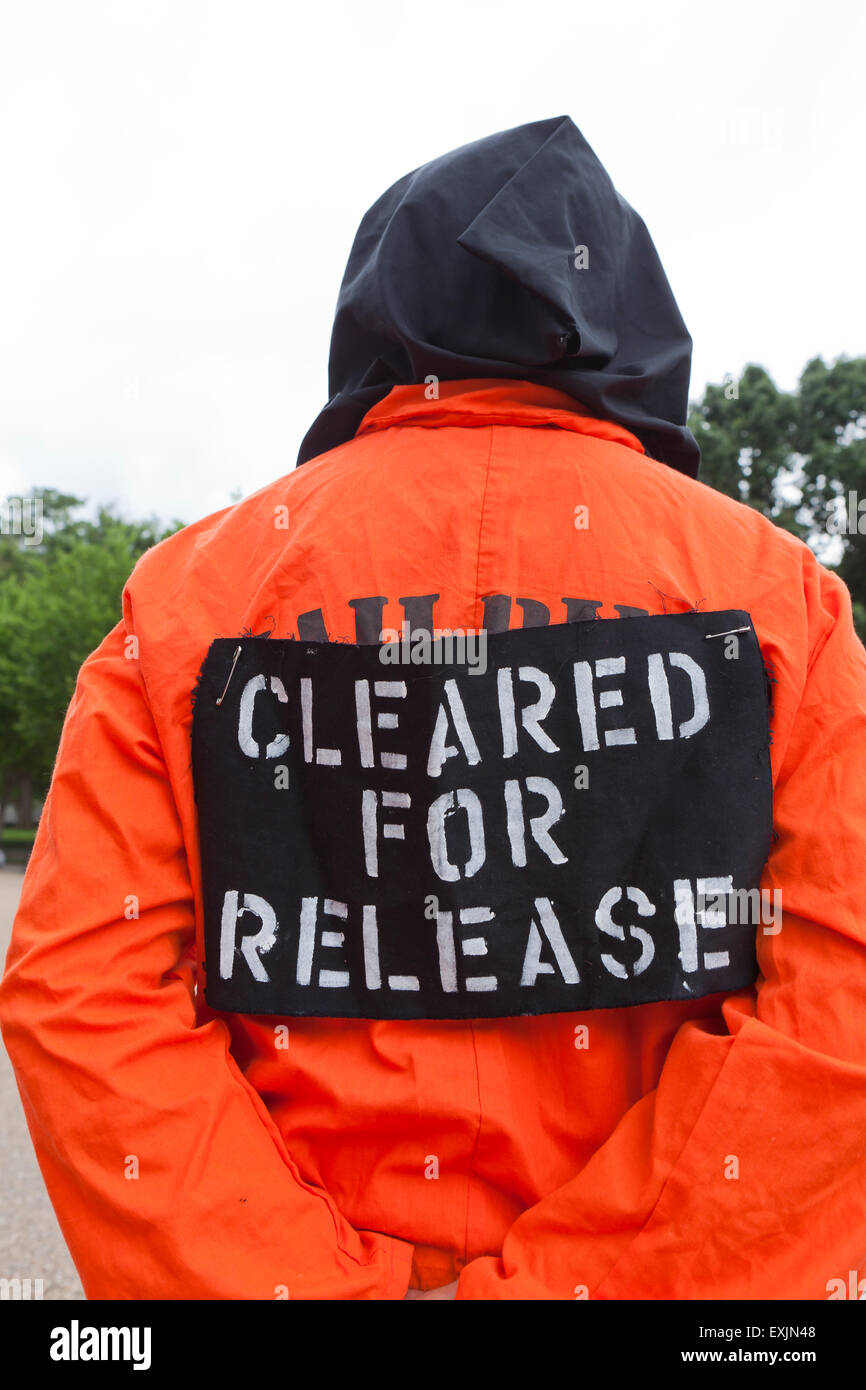 Human rights activists protesting for the closure of Guantanamo Bay prison in front of the White House - Washington, DC USA Stock Photo