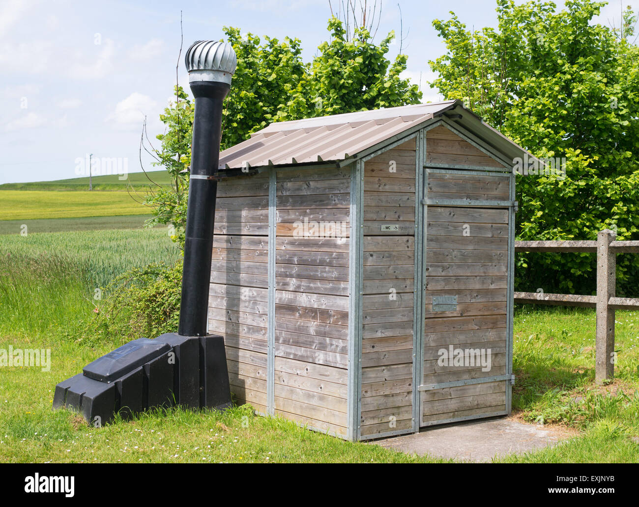 An Enviro Loo or environmentally friendly composting toilet seen on the Greenway or Avenue Verte near Dieppe, France, Europe Stock Photo