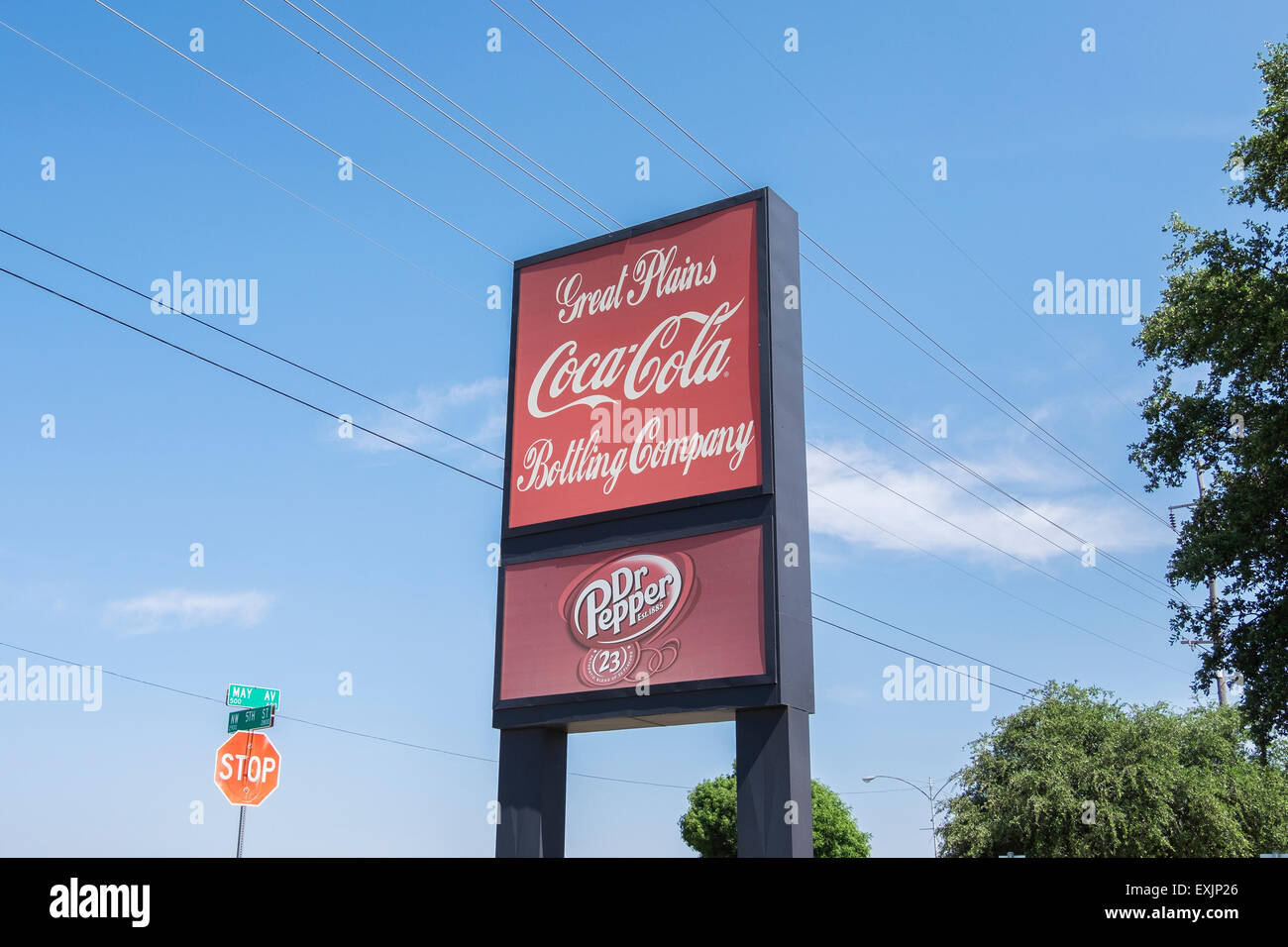 Great Plains Coca-Cola Bottling Company pole sign in Oklahoma City, Oklahoma, USA. Stock Photo