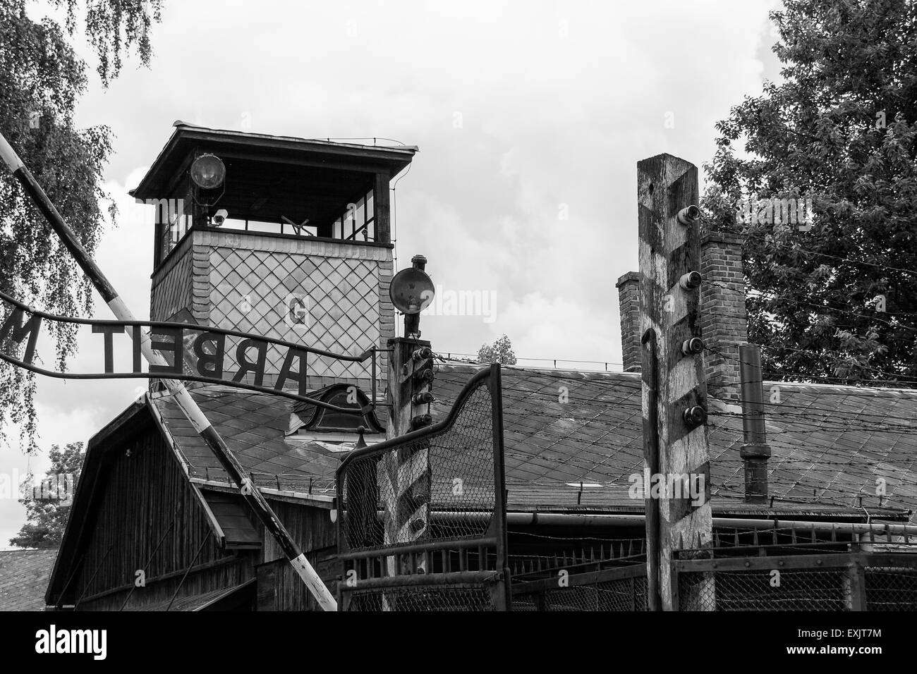 The iconic entrance to Auschwitz Concentration Camp near Krakow, Poland