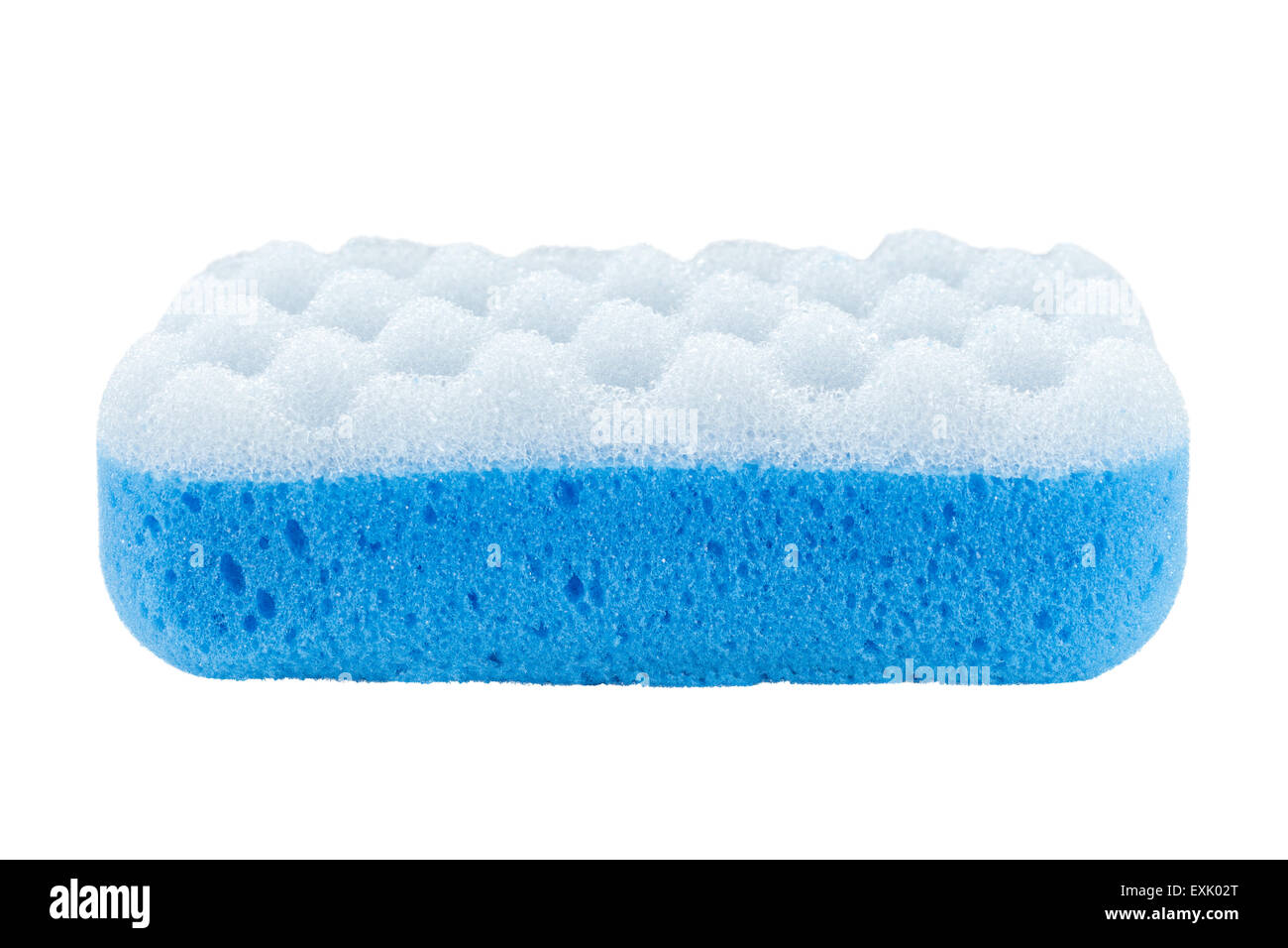 Side view of a blue bath sponge, isolated on white background Stock Photo