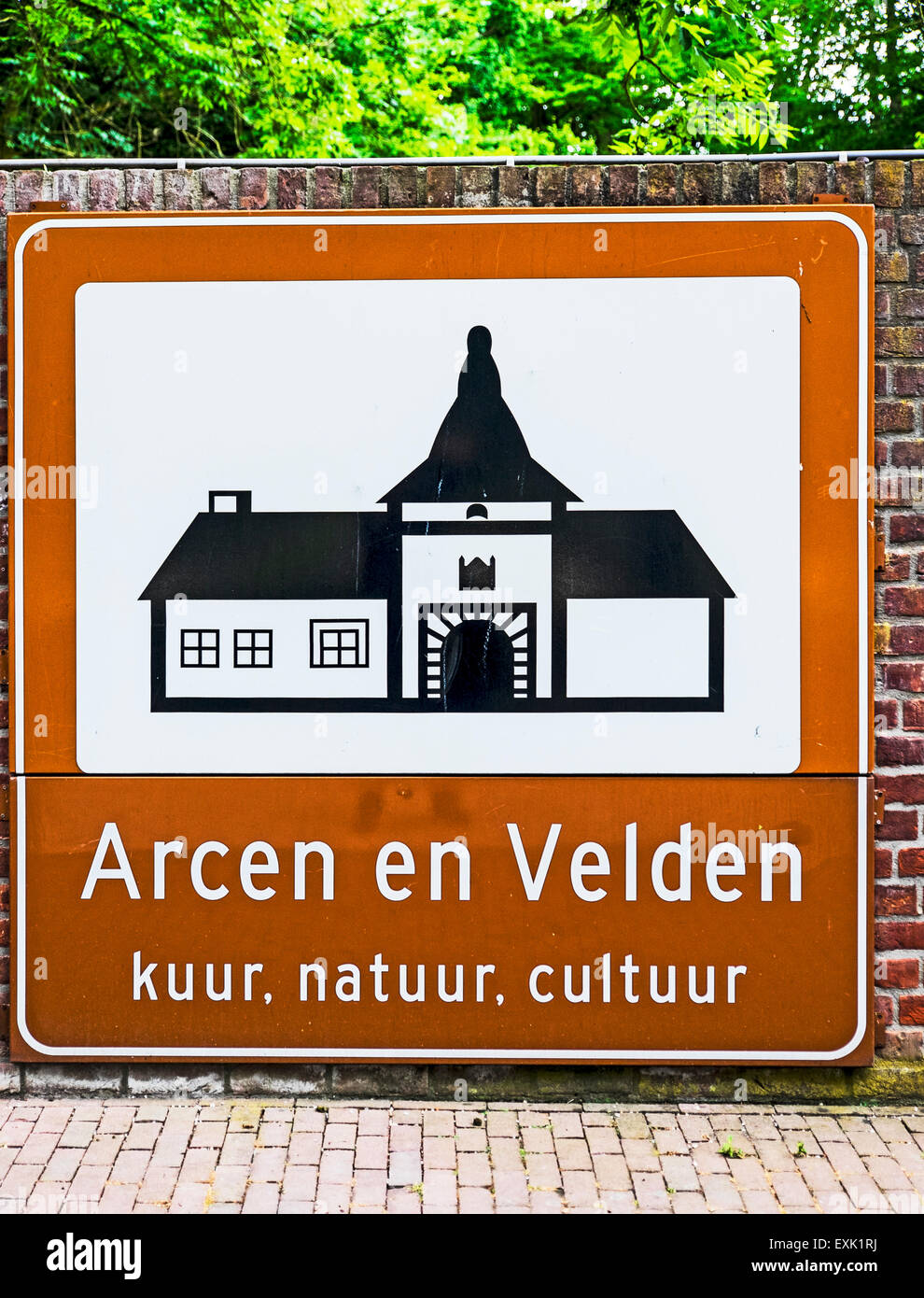 Town sign of Arcen, Netherlands, Provinz Limburg Stock Photo